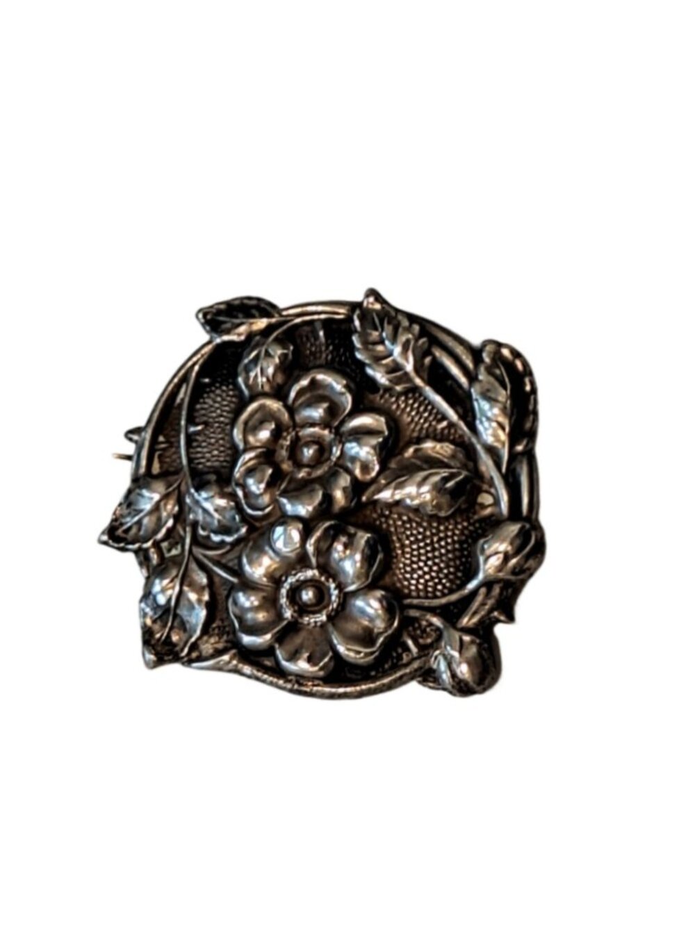 Antique Sterling Silver Front Victorian Floral Brooch Pin